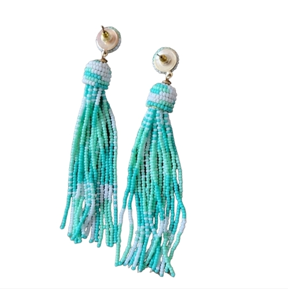 Pink Lily Mint Green/White Beaded Tassel Earrings - Picture 2 of 3